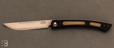 " Steak folding knife " Aluminum and beige shagreen folding knife VG-10 blade by MCUSTA