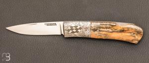  Mammoth and damask "Lock-back" custom folding knife by Franck Centofante
