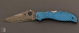  “ STRETCH 2 XL DAMASCUS BLUE ” SPRINT RUN 2023 knife by Spyderco - C258GFBLP