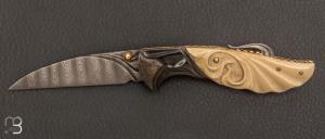  “ Revival #3 Lock Back ” custom knife by Larry Fuegen - Damascus and Mammoth