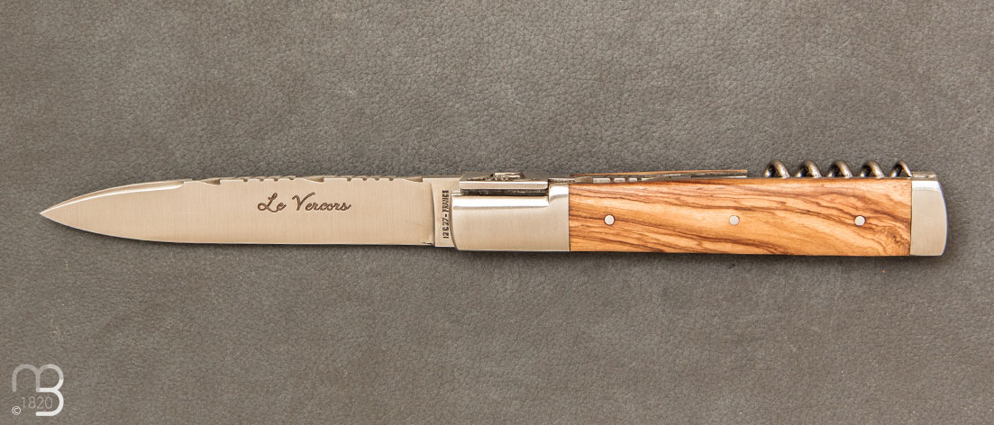 Vercors knife olive wood handle with bolster and corkscrew