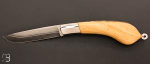 Custom “HERMINE XXL” knife by Erwan Pincemin - Boxwood and Suminagashi blade