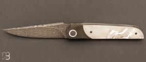  “Light” folding liner-lock custom knife by Thierry Chevron - Mother-of-pearl / Zirconium and Damascus by Devin Thomas