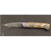 Mammoth and damascus Rhodanien folding knife by Philippe Ricard