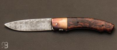 Damascus and ironwood reverse pump folding knife by Eric Depeyre