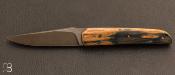 Mammoth and damask wootz liner-lock folding knife by Thierry Chevron