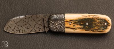 Mammoth and damask "Bulldog" custom pocket knife by Erwan Pincemin