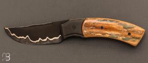 "1310" liner lock knife from SMZ Flames de forge - Mammoth ivory crust and sandwich damascus blade  