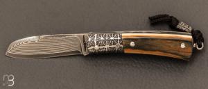  “Mini Promenade” knife by Erwan Pincemin - Mammoth ivory and SGPS suminagashi damascus blade