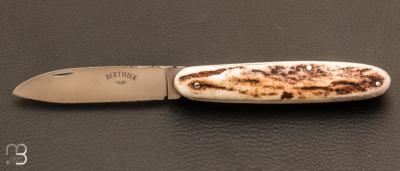 "Navette" model pocket knife by Berthier - Stag antler and XC75 blade