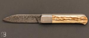 Custom “Slipjoint” knife by Karim Valentin - Les knives D'Hure - Mammoth ivory and multi-bar damascus blade
