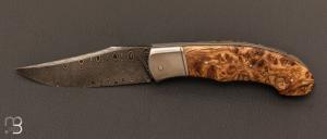 “Slipjoint” damascus and oak burl knife by Grégory Picard