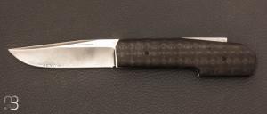 Carbon fiber Damascus folding knife by Eric Depeyre