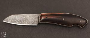 Custom folding knife by David Lespect - Macassar ebony and damascus blade