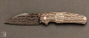 Custom frame-lock knife by David Lespect - Damascus blade and engraving by Serge Raoux