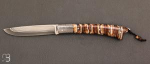 " Armen "  custom folding knife by Erwan Pincemin - Mammoth molar and damascus
