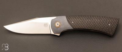 "Liner-Lock" folding custom knife by Thierry Chevron - Lightning Strike Carbon Fiber and RWL-34