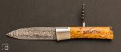 Vercors G.R. stabilized curly birch knife with damascus blade and corkscrew