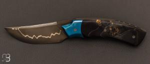 “Custom” liner lock knife Blue stabilized maple and sandwich blade from SMZ Flames de forge