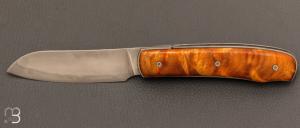“Vintage custom” Piedmontese ball bearing knife by David Lespect - Stabilized poplar and 100C6