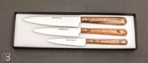Set of 3 walnut paring knives by Nontron
