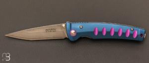 Sanmai damascus, blue aluminium with violet inlaies Katana MC-43C folding knife by MCUSTA