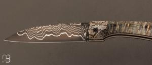   Couteau  "  Hypérion " par Florian Keller - Loupe d'érable stabilisée et lame suminagashi