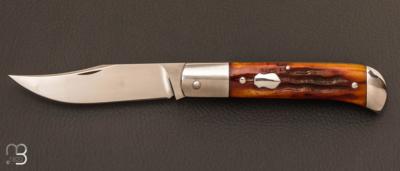 Couteau " Slipjoint" pliant fait main par Thierry Chevron - Amber stag et RWL-34