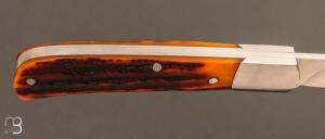   Couteau  "  Slipjoint" pliant fait main par Thierry Chevron - Amber stag et RWL-34