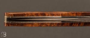 Couteau " liner-lock custom " par Alain & Joris Chomilier - Loupe d'Amboine et damas Vegas Forge