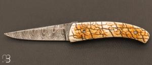   Couteau custom de Alain & Joris Chomilier - mammouth craquelé et lame damas de Mike Norris