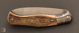  Couteau "  Slipjoint " de collection par Benjamin Cariou - Ivoire de mammouth et lame Suminagashi