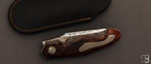   Couteau "  Front-flipper " custom par Romain Lopez - Bois de fer d'Arizona et lame damasteel "Gysing"