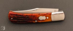   Couteau  "  Slipjoint" pliant fait main par Thierry Chevron - Amber stag et RWL-34