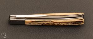 Couteau  "  Slipjoint" pliant fait main par Thierry Chevron - Stag et RWL-34