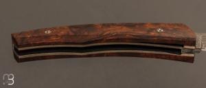 Couteau " liner-lock custom " par Alain & Joris Chomilier - Bois de fer d'Arizona et damas Vegas Forge