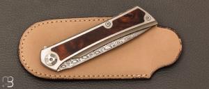    Couteau  "  Frame-lock  " custom de Lionel Lalague - Bois de fer et lame Damasteel®