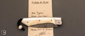Couteau  "  Hypérion " par Florian Keller - Ivoire de phacochère et damas echelle