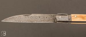 Couteau  " Laguiole droit " custom de Jérôme Bellon - Mammouth et damas