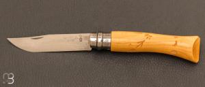   Couteau Opinel N7 gravure empruntes - Manche en buis