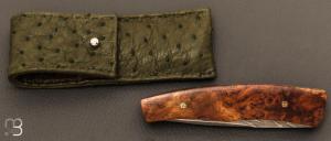 Couteau " liner-lock custom " par Alain & Joris Chomilier - Loupe d'Amboine et damas Vegas Forge