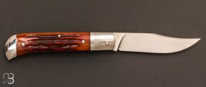 Couteau " Slipjoint" pliant fait main par Thierry Chevron - Amber stag et RWL-34