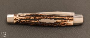    Couteau  "  Serpentine S " slipjoint custom de Jean Baptiste Leveque - Bois de cerf et RWL34