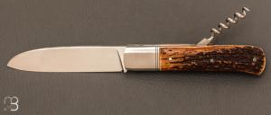 Couteau " Slipjoint 2 pièces " custom par Karim Valentin - Les couteaux D'Hure - Bois de cerf