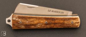  Couteau  "  Marsouin " custom de poche par Eric Albert - Ivoire de mammouth et 14c28N