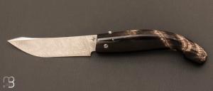 Couteau " Sanglier " à système par Jean-Paul Tisseyre - Pointe de corne de buffle et lame damas inox