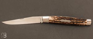    Couteau  "  Serpentine S " slipjoint custom de Jean Baptiste Leveque - Bois de cerf et RWL34