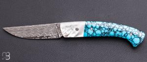 Couteau " 1515 collection Amérindienne " par Manu Laplace - Nacre blanche et turquoise