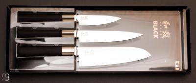 Set of 3 Japanese knives KAI Wasabi Black - Petty 10 cm - Utility 15 cm - Santoku 16 cm