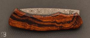 Couteau  "  custom "  par Joël Grandjean - bois de fer d'Arizona et damasteel